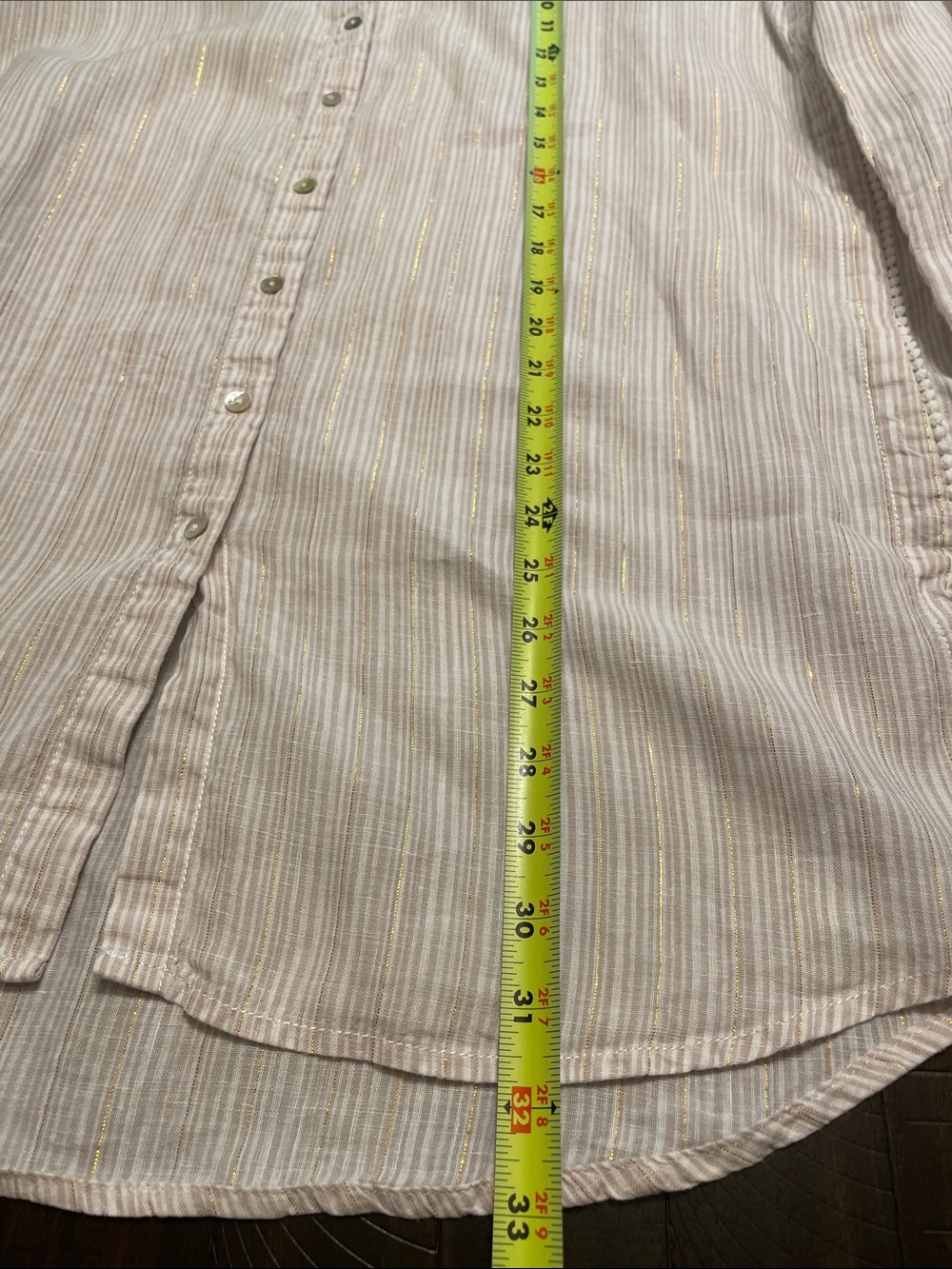 Antibes Blanc Linen Blend Tunic Shirt Women’s XL Beige Gold Stripe Button Front - Picture 9 of 11